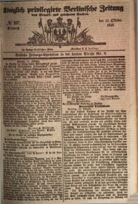 Königlich privilegirte Berlinische Zeitung von Staats- und gelehrten Sachen (Berlinische privilegirte Zeitung) Mittwoch 11. Oktober 1848