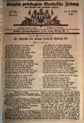 Königlich privilegirte Berlinische Zeitung von Staats- und gelehrten Sachen (Berlinische privilegirte Zeitung) Sonntag 15. Oktober 1848