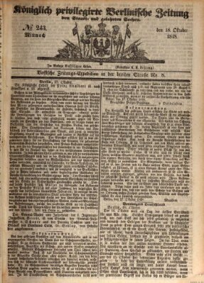 Königlich privilegirte Berlinische Zeitung von Staats- und gelehrten Sachen (Berlinische privilegirte Zeitung) Mittwoch 18. Oktober 1848