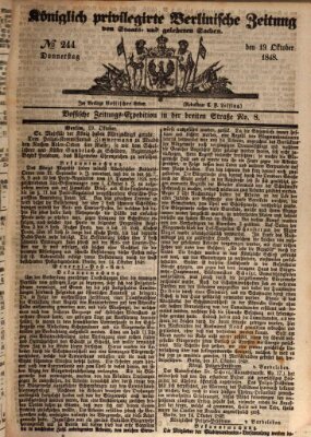 Königlich privilegirte Berlinische Zeitung von Staats- und gelehrten Sachen (Berlinische privilegirte Zeitung) Donnerstag 19. Oktober 1848