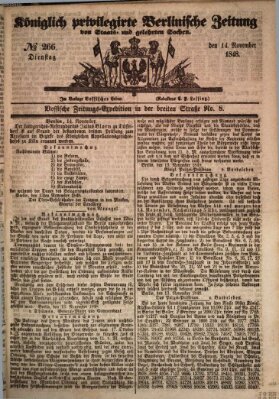 Königlich privilegirte Berlinische Zeitung von Staats- und gelehrten Sachen (Berlinische privilegirte Zeitung) Dienstag 14. November 1848