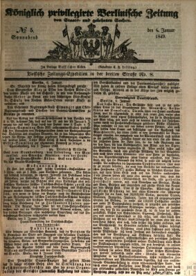 Königlich privilegirte Berlinische Zeitung von Staats- und gelehrten Sachen (Berlinische privilegirte Zeitung) Samstag 6. Januar 1849