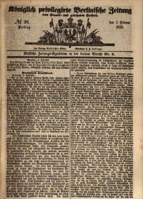 Königlich privilegirte Berlinische Zeitung von Staats- und gelehrten Sachen (Berlinische privilegirte Zeitung) Freitag 2. Februar 1849