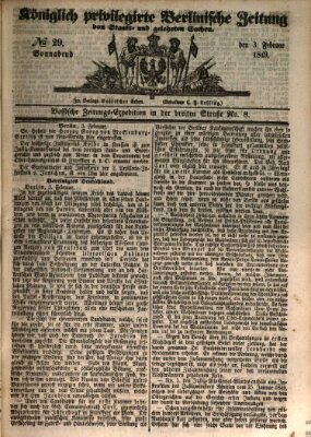 Königlich privilegirte Berlinische Zeitung von Staats- und gelehrten Sachen (Berlinische privilegirte Zeitung) Samstag 3. Februar 1849