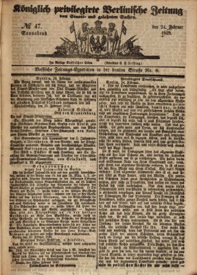 Königlich privilegirte Berlinische Zeitung von Staats- und gelehrten Sachen (Berlinische privilegirte Zeitung) Samstag 24. Februar 1849