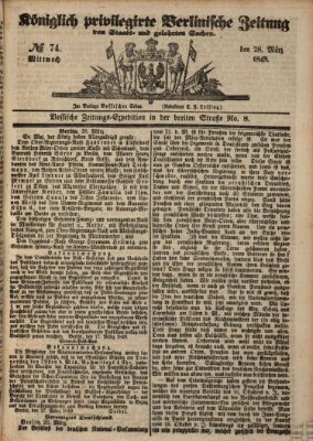 Königlich privilegirte Berlinische Zeitung von Staats- und gelehrten Sachen (Berlinische privilegirte Zeitung) Mittwoch 28. März 1849