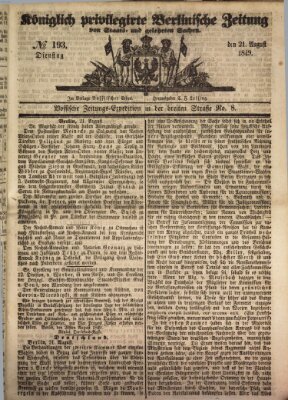 Königlich privilegirte Berlinische Zeitung von Staats- und gelehrten Sachen (Berlinische privilegirte Zeitung) Dienstag 21. August 1849