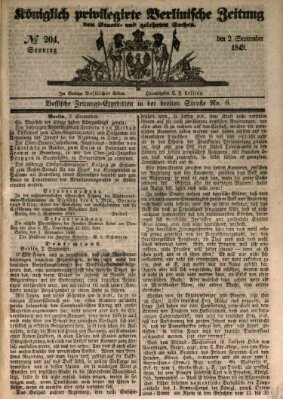 Königlich privilegirte Berlinische Zeitung von Staats- und gelehrten Sachen (Berlinische privilegirte Zeitung) Sonntag 2. September 1849