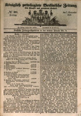 Königlich privilegirte Berlinische Zeitung von Staats- und gelehrten Sachen (Berlinische privilegirte Zeitung) Freitag 7. September 1849