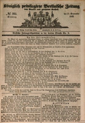 Königlich privilegirte Berlinische Zeitung von Staats- und gelehrten Sachen (Berlinische privilegirte Zeitung) Sonntag 23. September 1849