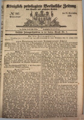 Königlich privilegirte Berlinische Zeitung von Staats- und gelehrten Sachen (Berlinische privilegirte Zeitung) Samstag 29. September 1849