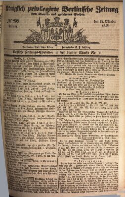 Königlich privilegirte Berlinische Zeitung von Staats- und gelehrten Sachen (Berlinische privilegirte Zeitung) Freitag 12. Oktober 1849