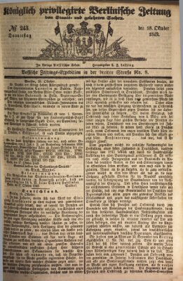 Königlich privilegirte Berlinische Zeitung von Staats- und gelehrten Sachen (Berlinische privilegirte Zeitung) Donnerstag 18. Oktober 1849