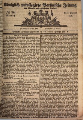 Königlich privilegirte Berlinische Zeitung von Staats- und gelehrten Sachen (Berlinische privilegirte Zeitung) Mittwoch 5. Dezember 1849