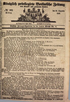 Königlich privilegirte Berlinische Zeitung von Staats- und gelehrten Sachen (Berlinische privilegirte Zeitung) Freitag 28. Dezember 1849