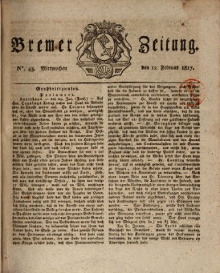 Bremer Zeitung Mittwoch 12. Februar 1817