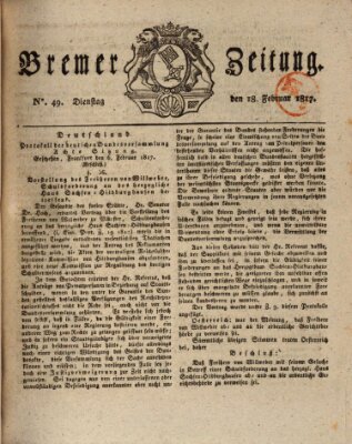 Bremer Zeitung Dienstag 18. Februar 1817