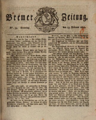 Bremer Zeitung Sonntag 23. Februar 1817