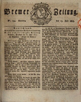 Bremer Zeitung Sonntag 13. Juli 1817