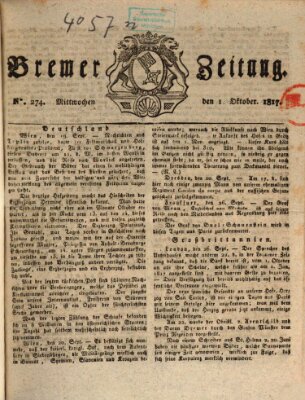 Bremer Zeitung Mittwoch 1. Oktober 1817
