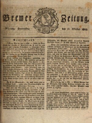 Bremer Zeitung Donnerstag 16. Oktober 1817