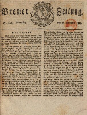 Bremer Zeitung Donnerstag 25. Dezember 1817