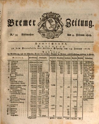 Bremer Zeitung Mittwoch 4. Februar 1818