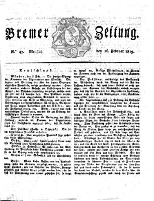 Bremer Zeitung Dienstag 16. Februar 1819