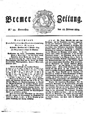 Bremer Zeitung Donnerstag 18. Februar 1819