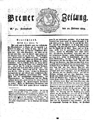 Bremer Zeitung Samstag 20. Februar 1819