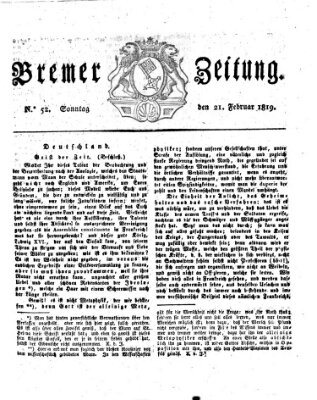 Bremer Zeitung Sonntag 21. Februar 1819