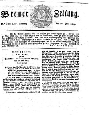 Bremer Zeitung Sonntag 20. Juni 1819