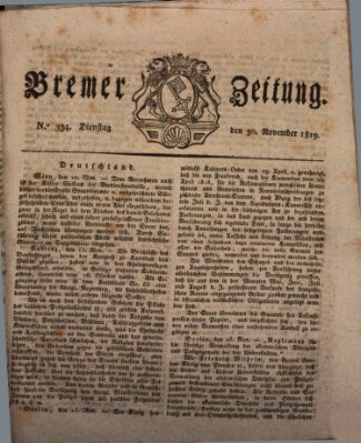 Bremer Zeitung Dienstag 30. November 1819