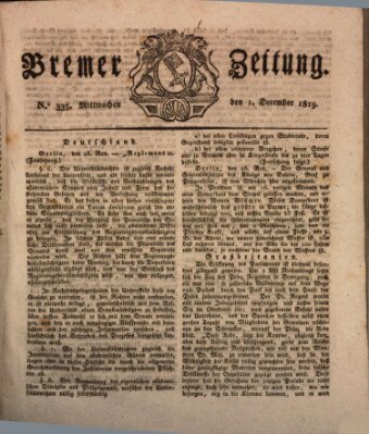 Bremer Zeitung Mittwoch 1. Dezember 1819