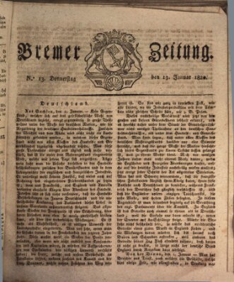 Bremer Zeitung Donnerstag 13. Januar 1820