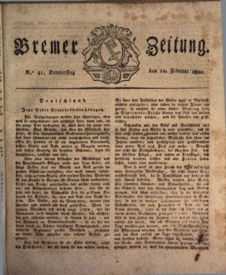 Bremer Zeitung Donnerstag 10. Februar 1820