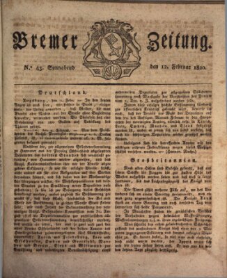 Bremer Zeitung Samstag 12. Februar 1820