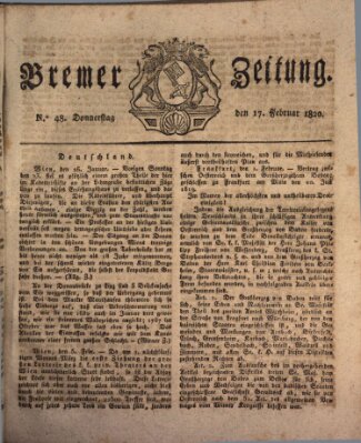 Bremer Zeitung Donnerstag 17. Februar 1820