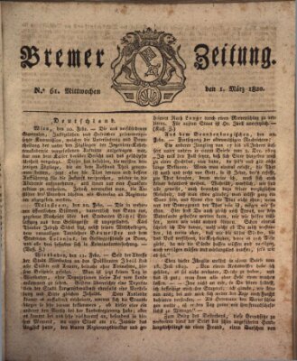 Bremer Zeitung Mittwoch 1. März 1820