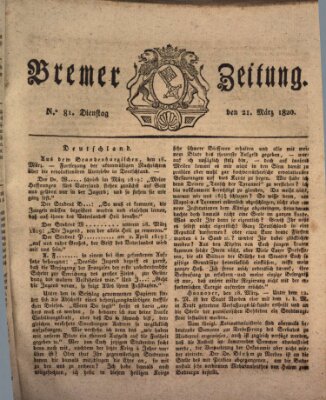 Bremer Zeitung Dienstag 21. März 1820