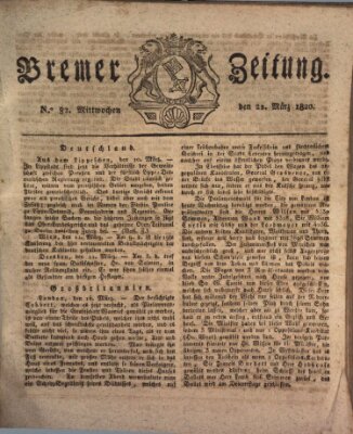 Bremer Zeitung Mittwoch 22. März 1820