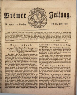 Bremer Zeitung Dienstag 20. Juni 1820