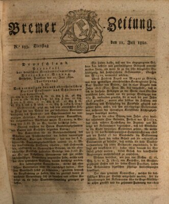 Bremer Zeitung Dienstag 11. Juli 1820