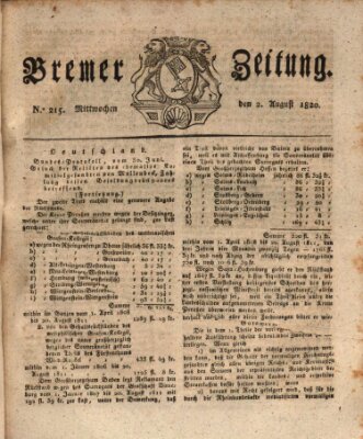 Bremer Zeitung Mittwoch 2. August 1820