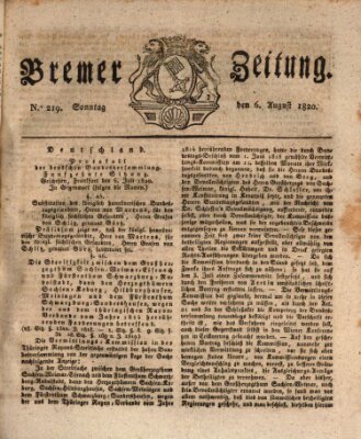Bremer Zeitung Sonntag 6. August 1820
