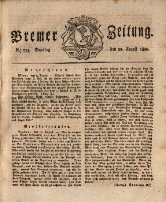 Bremer Zeitung Sonntag 20. August 1820