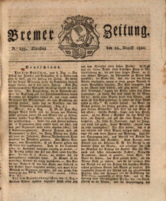 Bremer Zeitung Dienstag 22. August 1820
