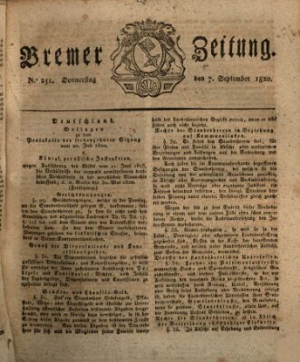 Bremer Zeitung Donnerstag 7. September 1820