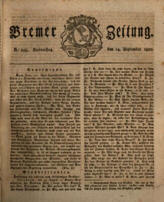 Bremer Zeitung Donnerstag 14. September 1820