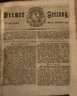 Bremer Zeitung Freitag 29. September 1820